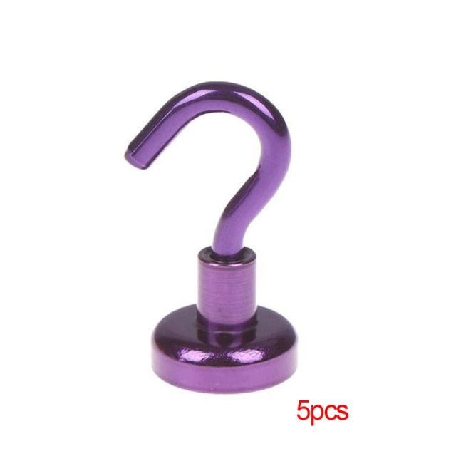 5pcs Steel Magnetic Hooks Powerful Hook Magnet Holder 10kg Suction Wall Hooks Holder Support Hardware Magnetic Holder
