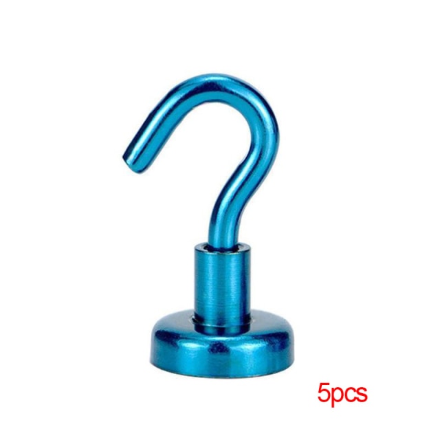 5pcs Steel Magnetic Hooks Powerful Hook Magnet Holder 10kg Suction Wall Hooks Holder Support Hardware Magnetic Holder