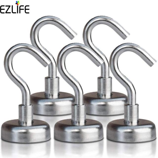 5pcs Steel Magnetic Hooks Powerful Hook Magnet Holder 10kg Suction Wall Hooks Holder Support Hardware Magnetic Holder
