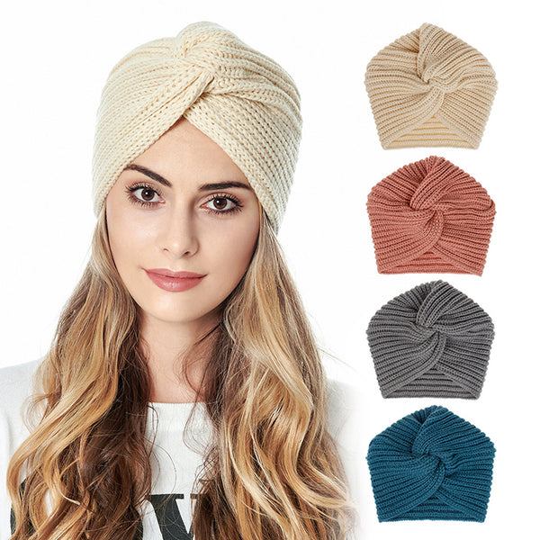 Women Autumn Winter Knot Bandana Turban Resuable Foldable Bonnet Hat Night Cap Sleep Head Cover Solid Color Headwrap Headscarf