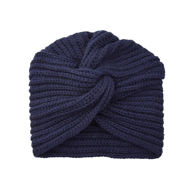 Women Autumn Winter Knot Bandana Turban Resuable Foldable Bonnet Hat Night Cap Sleep Head Cover Solid Color Headwrap Headscarf
