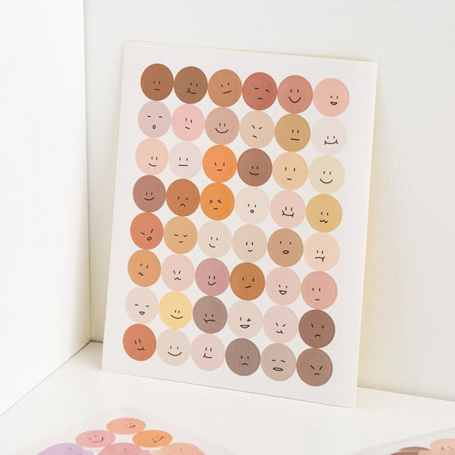 Mohamm 1Pc Ins Morandi Style Round Smile Sticker Sealed Notebook Hand Account School Supplies