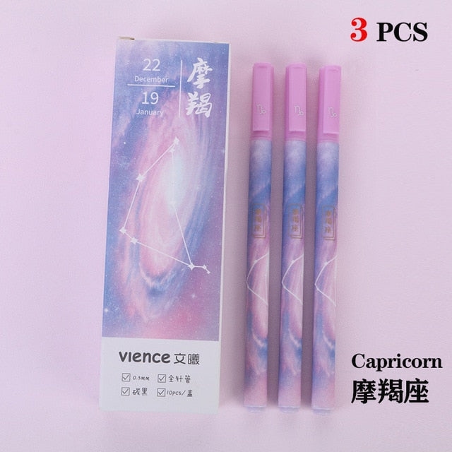 3pc/lot Constellation Gel Pen Novelty 0.5mm Starry Black Ink Pen for Girl Gift Student Stationery School Writing Office Supplies