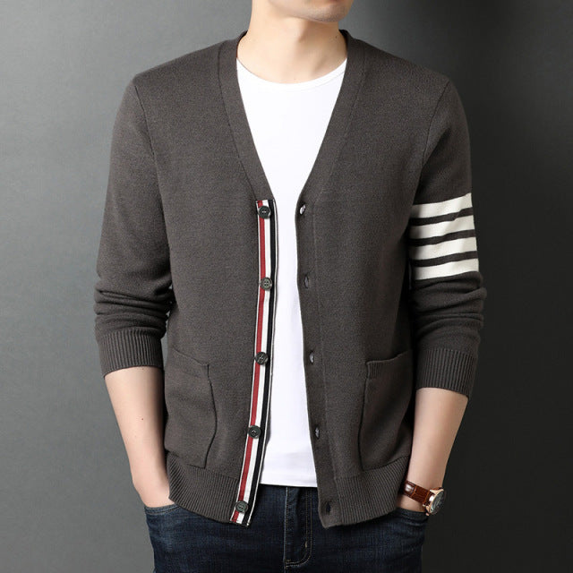 Top Grade New Autum Winter Brand Fashion Knitted Men Cardigan Sweater Black Korean Casual Coats Jacket Mens Clothing 2021