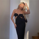 Cryptographic 2021 Summer Spaghetti Strap Halter Sexy Backless Midi Dress Elegant Bandage Sleeveless Club Party Dresses Bodycon