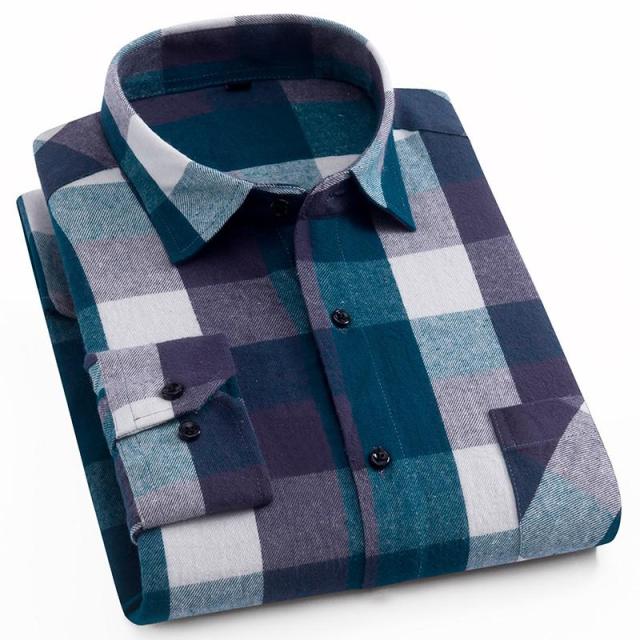 2021 Spring Autumn Plaid Shirt Men Cotton New Male Casual Long Sleeve Shirt  High Quality  Man Clothes