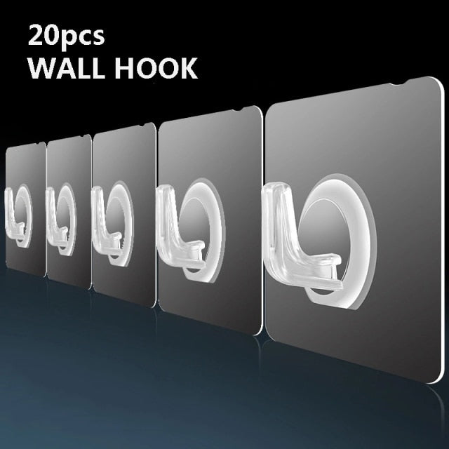 Transparent Wall Hook 20pcs Strong Self Adhesive Door Wall Hangers Hooks Suction Heavy Load Rack Cup Sucker for Kitchen Bathroom