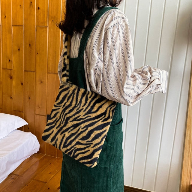 Fashion Leopard Print Crossbody Bags for Women Autumn Winter Plush Soft Shoulder Messenger Handbag Bag Fluffy сумка женская