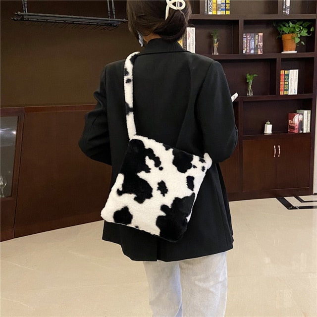 Fashion Leopard Print Crossbody Bags for Women Autumn Winter Plush Soft Shoulder Messenger Handbag Bag Fluffy сумка женская