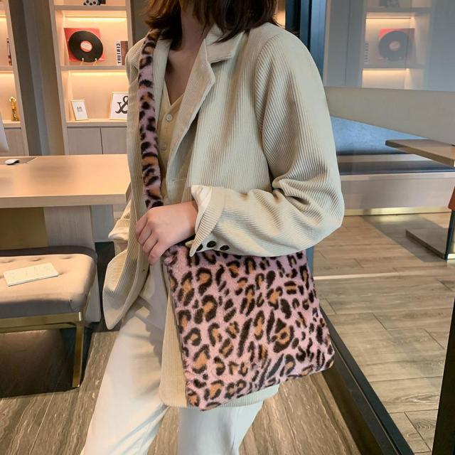 Fashion Leopard Print Crossbody Bags for Women Autumn Winter Plush Soft Shoulder Messenger Handbag Bag Fluffy сумка женская