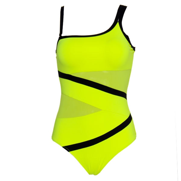 Andzhelika Sexy One Shoulder One Piece Swimsuit 2021 New Off Shoulder Mesh Patchwork Swimwear Bodysuit Bathing Suit Monokini