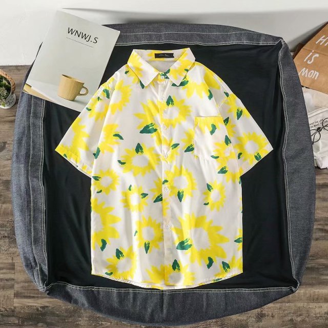 Daisy Printed Hawaiian Beach Shirt for Men 2020 Summer Short Sleeve 3XL Aloha Shirts Mens Holiday Vacation Clothing Chemise