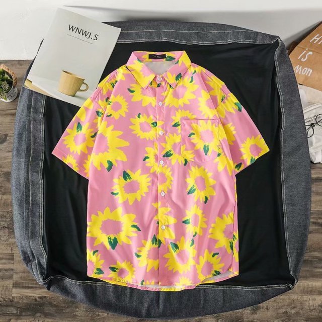 Daisy Printed Hawaiian Beach Shirt for Men 2020 Summer Short Sleeve 3XL Aloha Shirts Mens Holiday Vacation Clothing Chemise