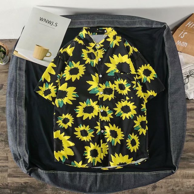 Daisy Printed Hawaiian Beach Shirt for Men 2020 Summer Short Sleeve 3XL Aloha Shirts Mens Holiday Vacation Clothing Chemise