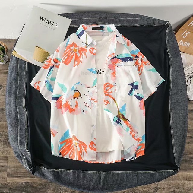 Daisy Printed Hawaiian Beach Shirt for Men 2020 Summer Short Sleeve 3XL Aloha Shirts Mens Holiday Vacation Clothing Chemise