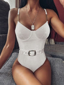 EVISPORTS 2021 New Sexy Female Swimsuit Vintage One Piece Ruffled Push Up Solid Red Swimwear Women Monokini Padded Bathing Suits