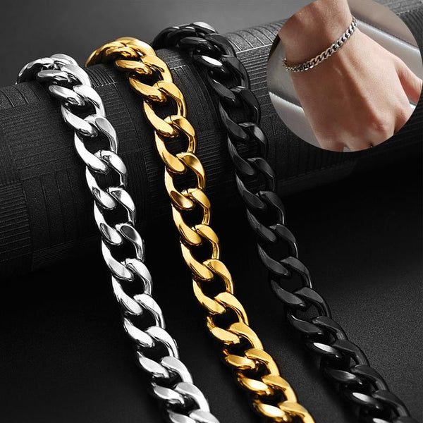 Jiayiqi 5-11 mm Men Chain Bracelet Stainless Steel Curb Cuban Link Chain Bangle for Male Women Hiphop Trendy Wrist Jewelry Gift