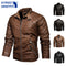2021 Mens Motorcycle Jacket Autumn Winter Men New Faux PU Leather Jackets Casual Embroidery Biker Coat Zipper Fleece Jacket