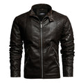 2021 Mens Motorcycle Jacket Autumn Winter Men New Faux PU Leather Jackets Casual Embroidery Biker Coat Zipper Fleece Jacket