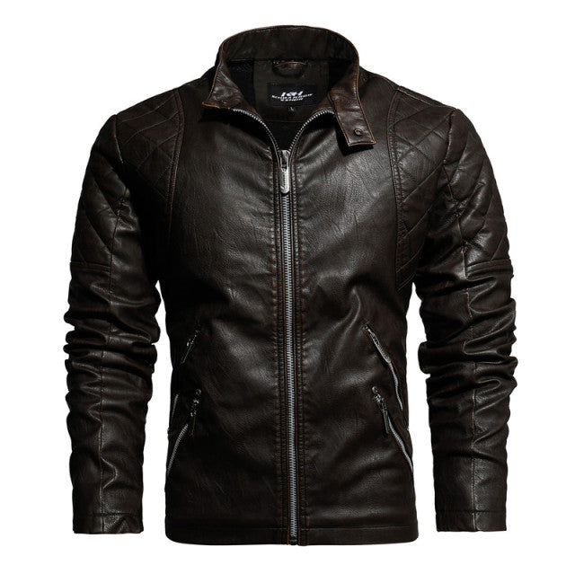2021 Mens Motorcycle Jacket Autumn Winter Men New Faux PU Leather Jackets Casual Embroidery Biker Coat Zipper Fleece Jacket