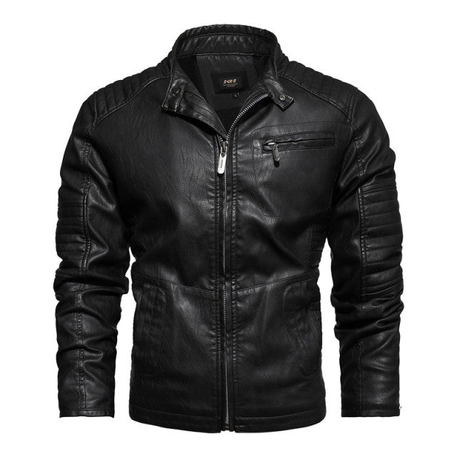 2021 Mens Motorcycle Jacket Autumn Winter Men New Faux PU Leather Jackets Casual Embroidery Biker Coat Zipper Fleece Jacket