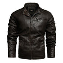 2021 Mens Motorcycle Jacket Autumn Winter Men New Faux PU Leather Jackets Casual Embroidery Biker Coat Zipper Fleece Jacket
