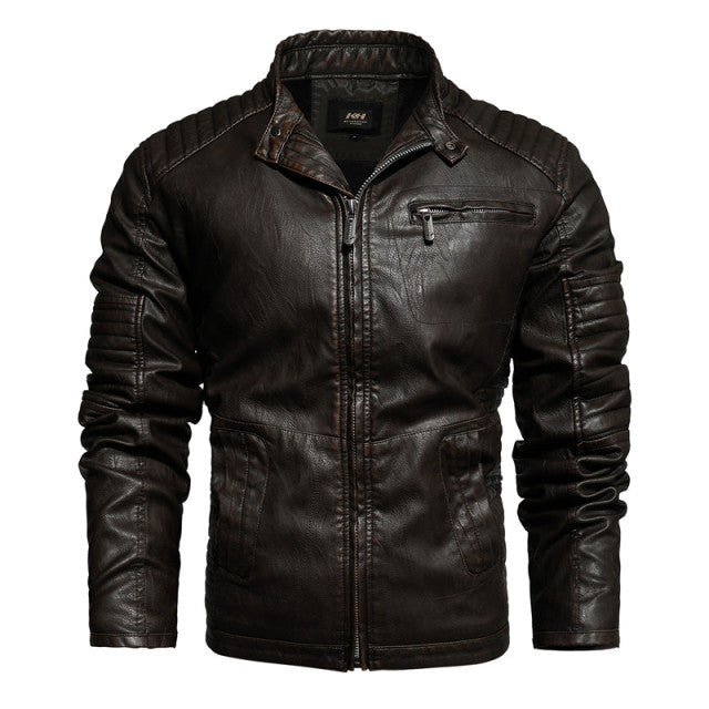 2021 Mens Motorcycle Jacket Autumn Winter Men New Faux PU Leather Jackets Casual Embroidery Biker Coat Zipper Fleece Jacket