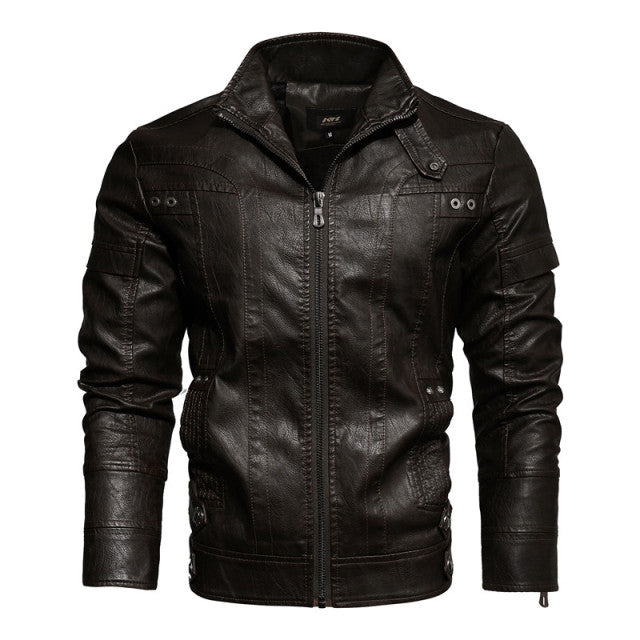 2021 Mens Motorcycle Jacket Autumn Winter Men New Faux PU Leather Jackets Casual Embroidery Biker Coat Zipper Fleece Jacket