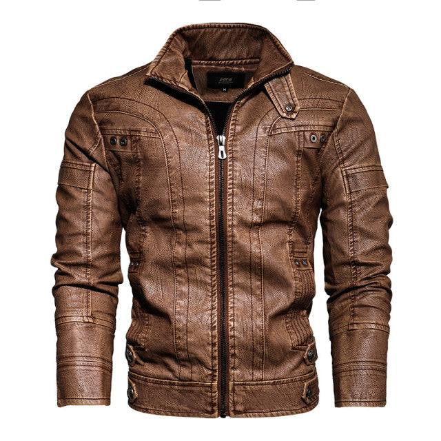 2021 Mens Motorcycle Jacket Autumn Winter Men New Faux PU Leather Jackets Casual Embroidery Biker Coat Zipper Fleece Jacket
