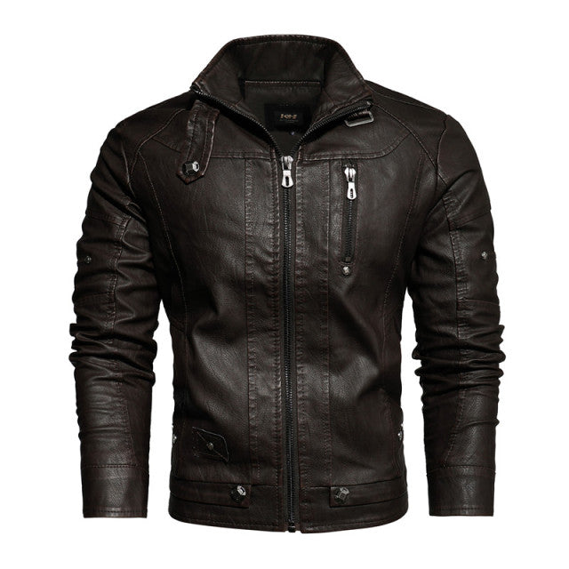 2021 Mens Motorcycle Jacket Autumn Winter Men New Faux PU Leather Jackets Casual Embroidery Biker Coat Zipper Fleece Jacket