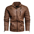 2021 Mens Motorcycle Jacket Autumn Winter Men New Faux PU Leather Jackets Casual Embroidery Biker Coat Zipper Fleece Jacket