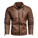2021 Mens Motorcycle Jacket Autumn Winter Men New Faux PU Leather Jackets Casual Embroidery Biker Coat Zipper Fleece Jacket