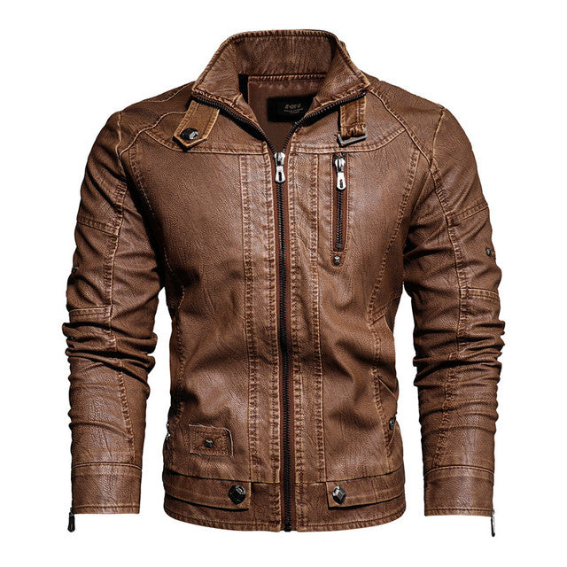 2021 Mens Motorcycle Jacket Autumn Winter Men New Faux PU Leather Jackets Casual Embroidery Biker Coat Zipper Fleece Jacket