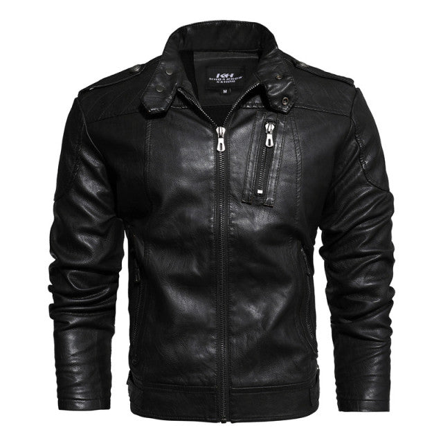 2021 Mens Motorcycle Jacket Autumn Winter Men New Faux PU Leather Jackets Casual Embroidery Biker Coat Zipper Fleece Jacket