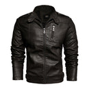 2021 Mens Motorcycle Jacket Autumn Winter Men New Faux PU Leather Jackets Casual Embroidery Biker Coat Zipper Fleece Jacket