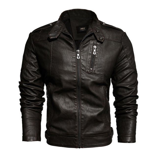 2021 Mens Motorcycle Jacket Autumn Winter Men New Faux PU Leather Jackets Casual Embroidery Biker Coat Zipper Fleece Jacket