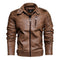2021 Mens Motorcycle Jacket Autumn Winter Men New Faux PU Leather Jackets Casual Embroidery Biker Coat Zipper Fleece Jacket