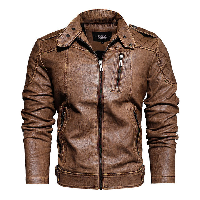 2021 Mens Motorcycle Jacket Autumn Winter Men New Faux PU Leather Jackets Casual Embroidery Biker Coat Zipper Fleece Jacket