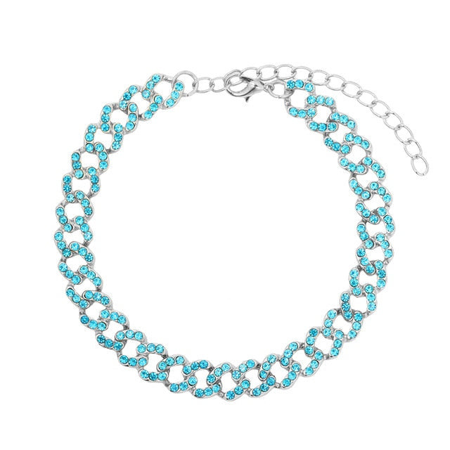 New Fashion Chunky Metal Chain Anklet For Women Men Rhinestone Gold Silver Color Cuban Foot Bracelet Punk Hip Hop Rock Jewelry