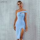 Adyce White Blue Bodycon Bandage Dress Women 2021 Summer Sexy Elegant Black One Shoulder Strapless Celebrity Runway Party Dress