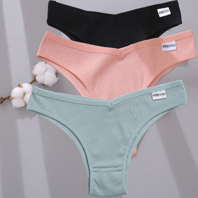 FINETOO 3PCS/Set Women Cotton Lingerie Female Thongs Sexy Underwear For Woman Low-Rise Underpant Women's Panties Bikini Briefs