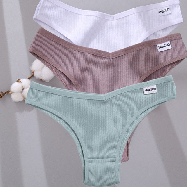 FINETOO 3PCS/Set Women Cotton Lingerie Female Thongs Sexy Underwear For Woman Low-Rise Underpant Women's Panties Bikini Briefs