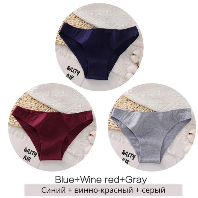 FINETOO M-2XL Women Cotton Underwear 3Pcs/set Comfortable Panties Ladies Plus Size Underpants Solid Color Briefs Female Lingerie