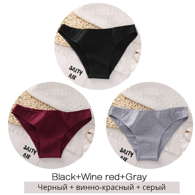 FINETOO M-2XL Women Cotton Underwear 3Pcs/set Comfortable Panties Ladies Plus Size Underpants Solid Color Briefs Female Lingerie