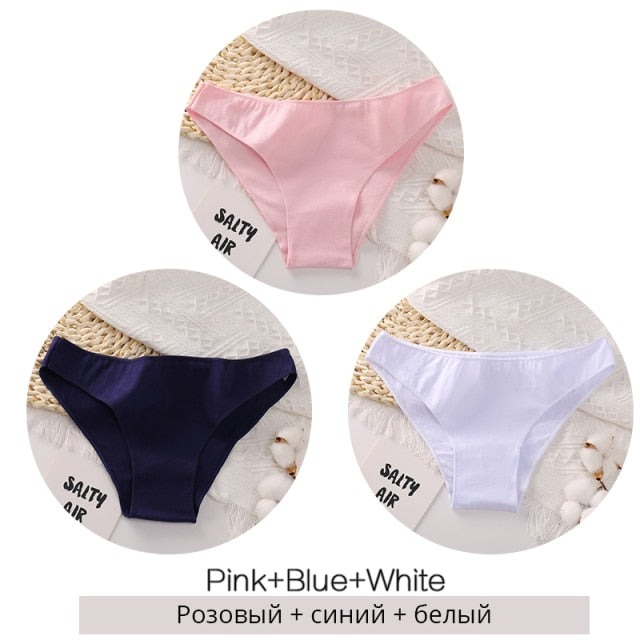 FINETOO M-2XL Women Cotton Underwear 3Pcs/set Comfortable Panties Ladies Plus Size Underpants Solid Color Briefs Female Lingerie
