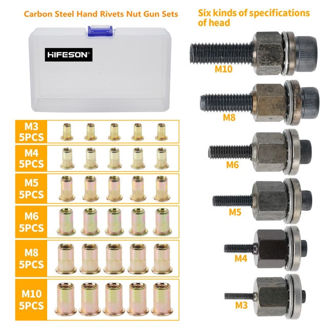 Hand Rivet Nut Gun Head nuts Simple installation Manual Riveter Rivnut Tool Accessory for Nuts M3 M4 M5 M6 M8 M10