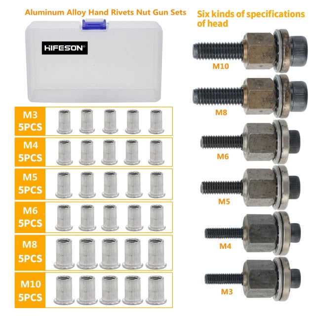 Hand Rivet Nut Gun Head nuts Simple installation Manual Riveter Rivnut Tool Accessory for Nuts M3 M4 M5 M6 M8 M10