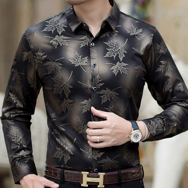 2021 New Social Long Sleeve Maple Leaf Designer Shirts Men Slim Fit Vintage Fashions Men's Shirt Man Dress Jersey Clothing 36565