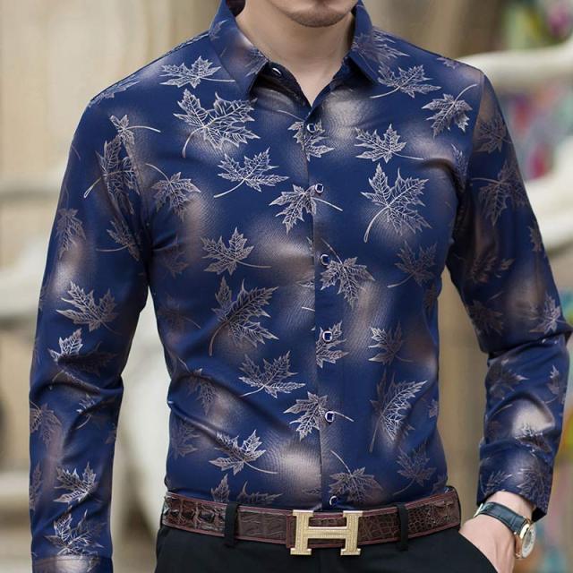 2021 New Social Long Sleeve Maple Leaf Designer Shirts Men Slim Fit Vintage Fashions Men's Shirt Man Dress Jersey Clothing 36565