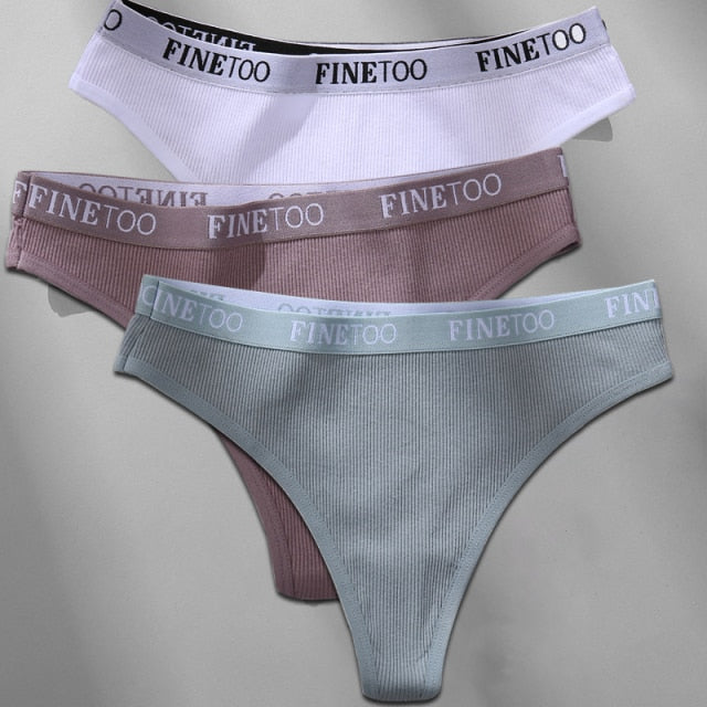 FINETOO 3PCS/Set M-XL Women's Cotton Thong Female Underpant Letter Waist Underwear For Ladies Sexy G-string Brief Woman Lingerie